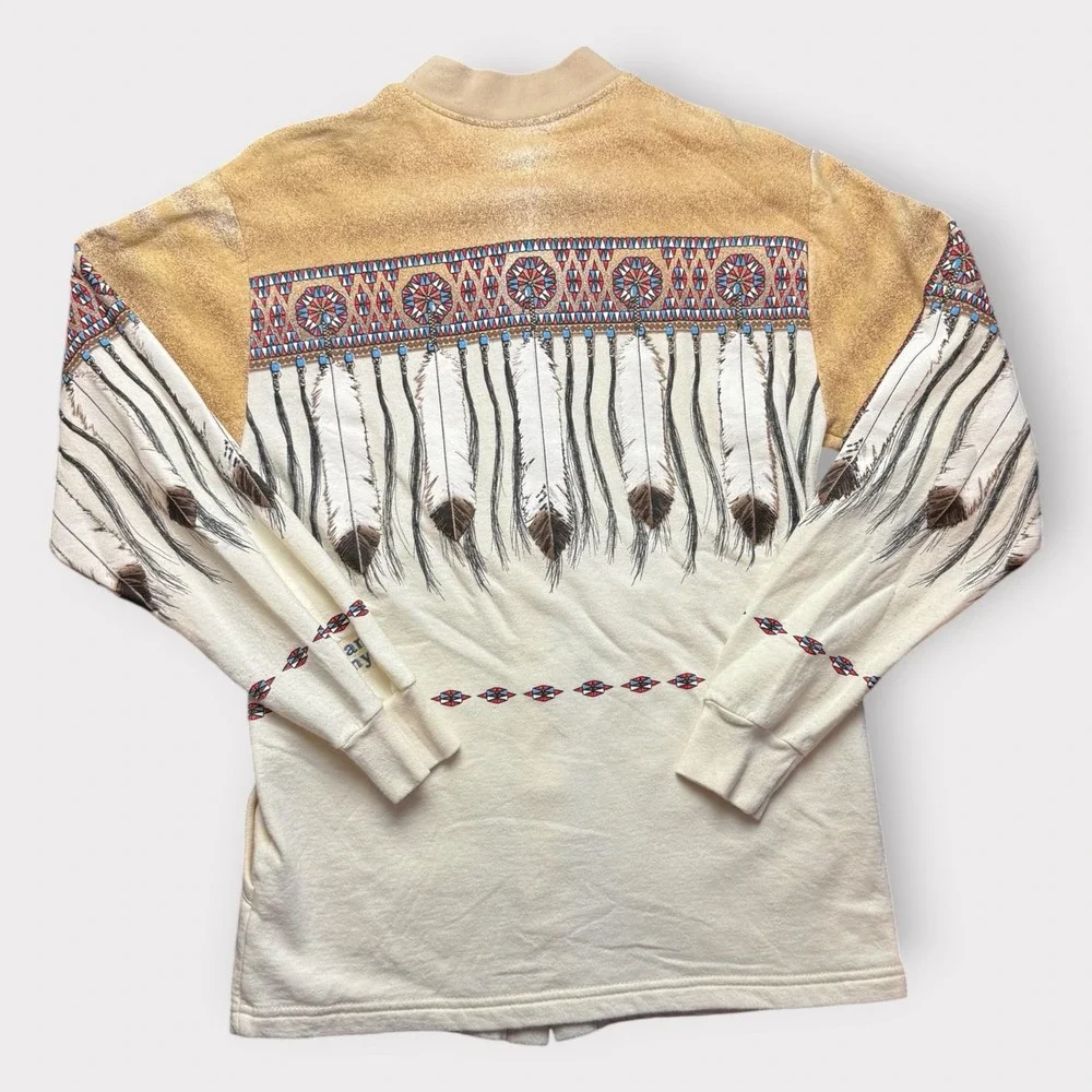 Fred Harvey Trading Company Southwestern Feather Graphic Button Sweatshirt S USA